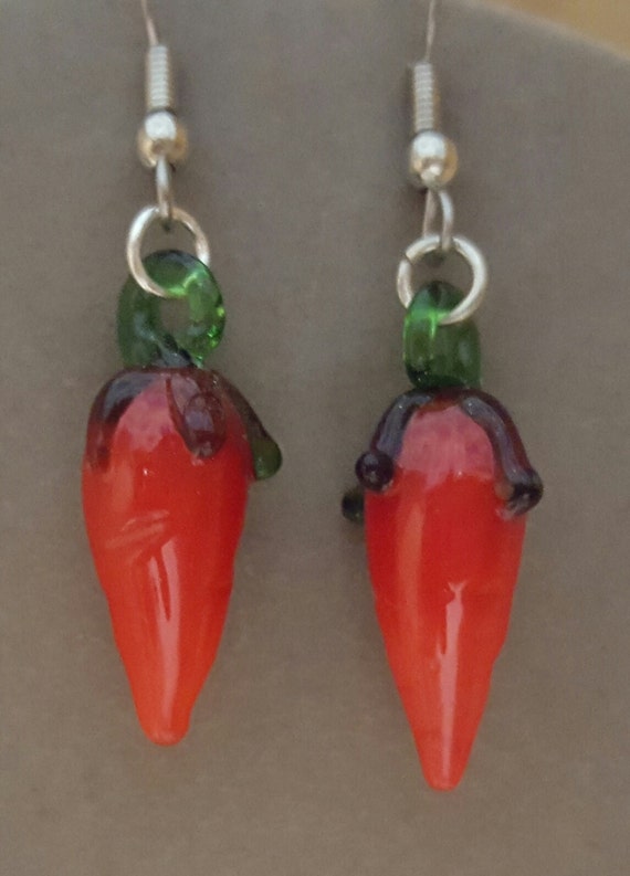 Hot Chili Pepper Earrings Glass Beads Etsy