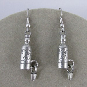 Vodka Bottle Pewter Earrings, Gift for Her, Hostess Gift, Graduation Gift, Mothers Day Gift, Valentine Gift, Bartender Gift, Birthday Gift
