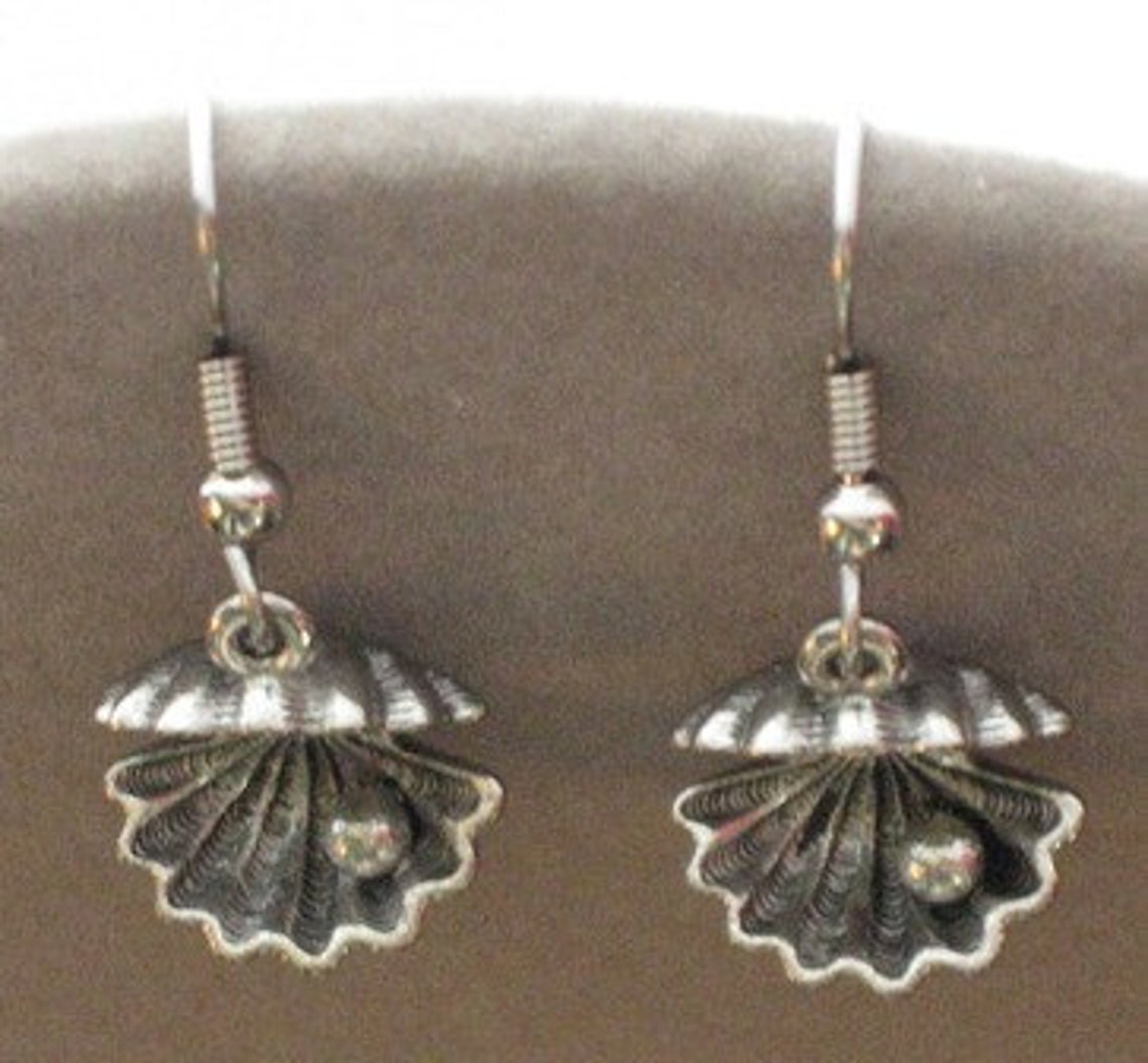 Oyster With Pearl Pewter Earrings Etsy