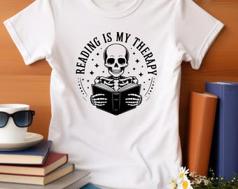 Reading ist meine Therapie T-Shirt, Unisex T-Shirt für Literaturliebhaber und Buchliebhaber Shirt