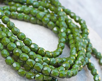 3mm Olive Green Faceted Round Firepolished Czech Glass Beads ~ 5 strands