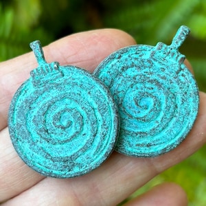 Verdigris Greek Turquoise Copper Cast Spiral Pendant ~ 30mm ~ set of 2