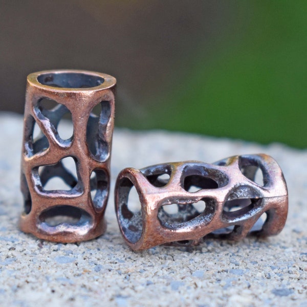 Unique Bronze Copper Open Design Safari Tribal Tube Bead ~ set of 2