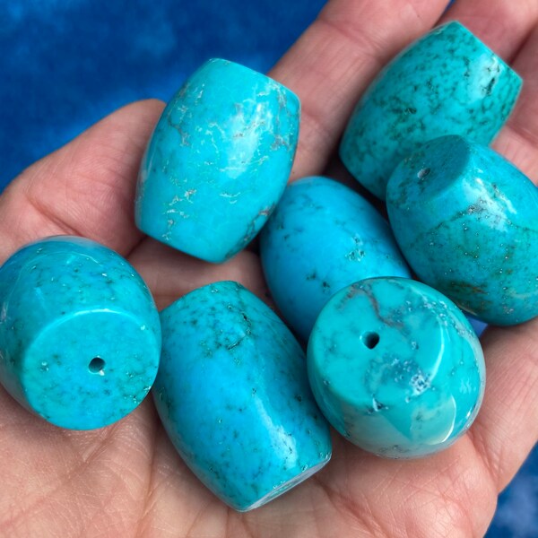 Blue Green Turquoise Magnesite Barrel Beads ~ 29mm ~ set of 2