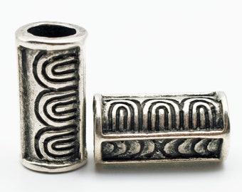 Antiqued Pewter Cast Geometric Barrel Tube Focal Bead ~ set of 2