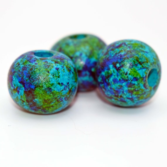 Aegean Blue and Green Terra Cotta Round Beads from Greece ~ set of 3
