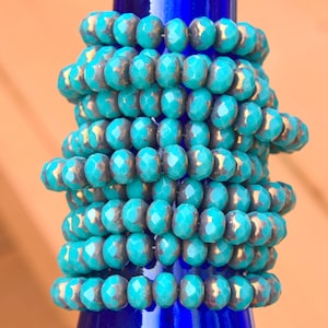 Teal Blue Czech Glass Rondelle Beads with Bronze Finish ~ 6x9mm