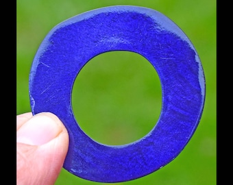 Deep Cobalt Blue Capiz Shell Irregular Donut Ring Hoop Pendant ~ 50mm