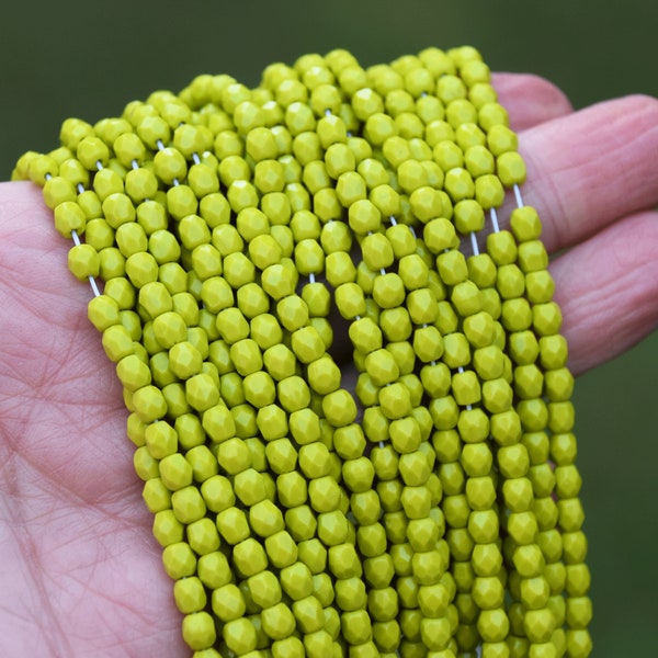 4mm Lime Green Faceted Round Firepolished Czech Glass Beads ~ 3 strands