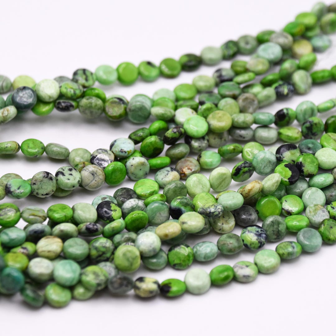Green Grass Jasper Coin Beads 8mm ~ 15-16