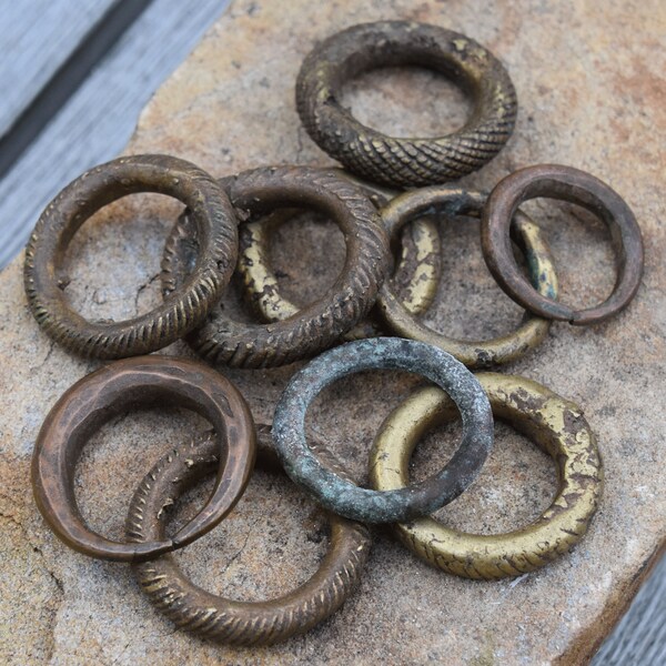 Antique Brass Bronze Rustic Nigerian Belt Rings ~ set of 10