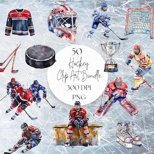 Paquete de imágenes prediseñadas con temática de hockey, imágenes PNG de fanáticos de los deportes, sublimación de deportes de invierno