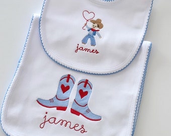 Bib & Burp Cloth Cowboy + Cowboy Boots Name "james"