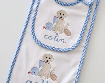 Bib & Burp Cloth Sports Puppy Name "colin"