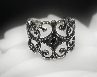 Black Diamond Filigree Ring