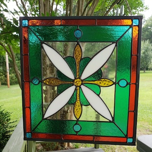 Stained Glass Cross and Flower