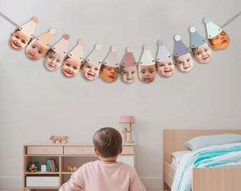 Photo Face Banner - Custom Birthday Face Hat Banner - Happy Birthday Bunting - First Birthday Party-  Birthday Decoration -  1st, 2st, 3st