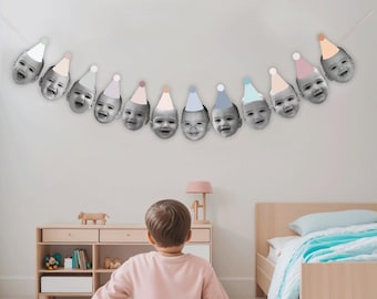 Photo Face Banner - Custom Birthday Face Hat Banner - Happy Birthday Bunting - First Birthday Party-  Birthday Decoration -  1st, 2st, 3st