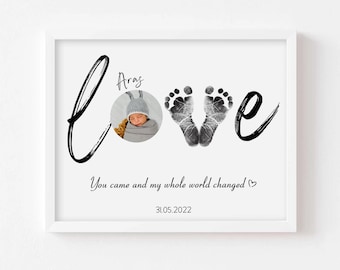 Gepersonaliseerde geboorteafdruk, voetafdruk pasgeborene, baby voetafdruk kunst, geboortestatistieken afdrukken, afdrukbare geboortestatistieken afdrukken, voetafdruk kinderkamer kunst aan de muur