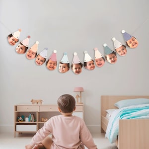 Photo Face Banner - Custom Birthday Face Hat Banner - Happy Birthday Bunting - First Birthday Party-  Birthday Decoration -  1st, 2st, 3st