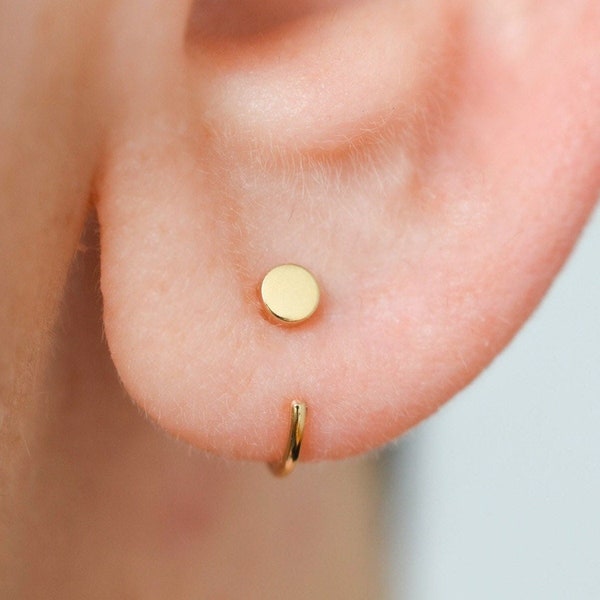 Solid 14k yellow or rose gold minimalist ear hugger, dainty open sleeper hoop earrings