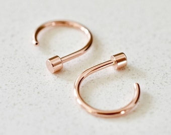 14k Rose Gold Sleeper Hoop Earrings: Minimalist Open Huggie Design