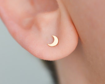 Crescent moon or moon phase stud earrings in solid 14k yellow gold for astrology lovers, sky gazer and astronomy lovers