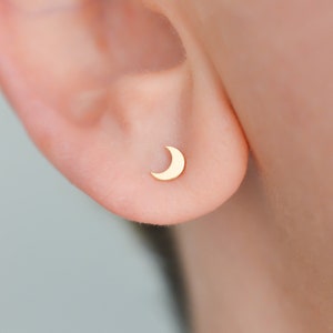 Crescent moon astrological moon phase earrings in tarnish free real 14k yellow gold perfect gift for sky gazer and astronomy lover