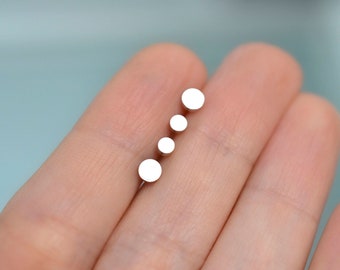 Simple 3mm or 4mm round flat disk stud earrings in sterling silver for minimalist men or women