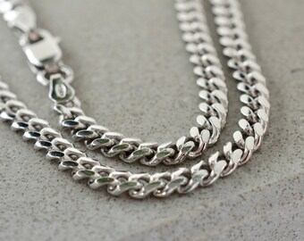 Cuban curb chain in solid sterling silver 18 or 20 inches long with lobster clasp for men, jewelry travel pouch, ready to ship gift