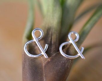 Monogram ampersand silver stud earrings, gift for her, dainty stud earrings, gift for bridesmaid, gift for teacher