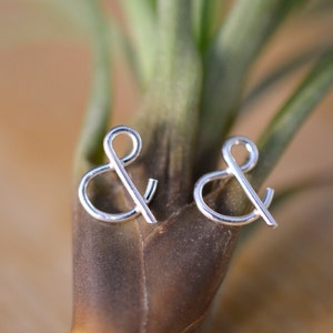 Monogram ampersand silver stud earrings, gift for her, dainty stud earrings, gift for bridesmaid, gift for teacher image 1