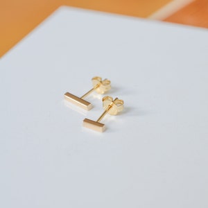 Solid 14k gold staple bar line stud earrings dainty for minimalist men or women with sensitive ears image 8