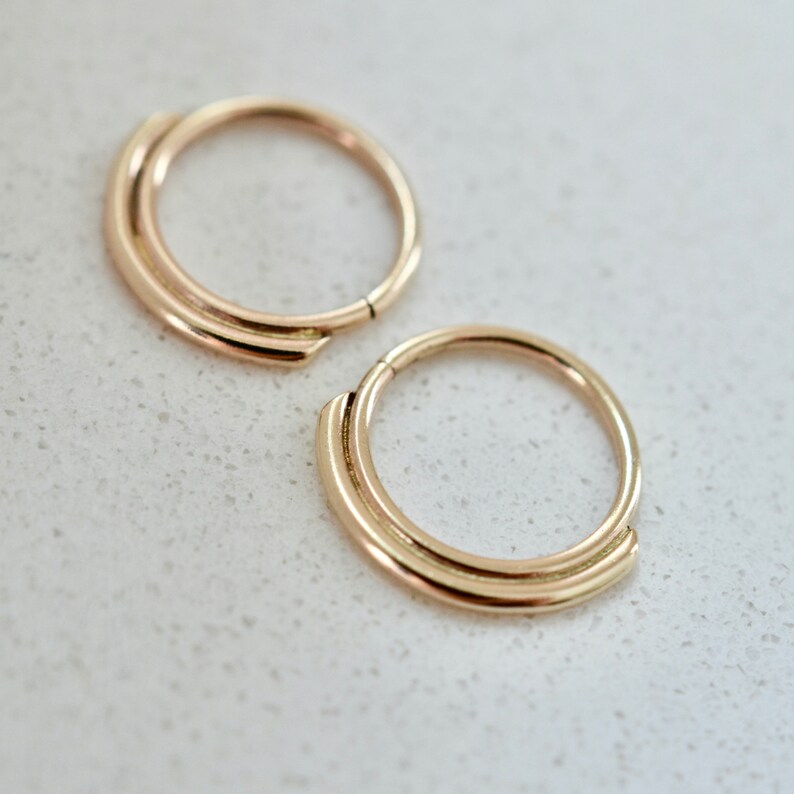 Double layer hoop earrings in solid 14k yellow gold with 8mm inner diameter Pair (SAVE 5%)