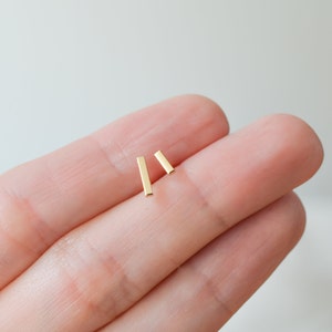 Solid 14k gold staple bar line stud earrings dainty for minimalist men or women with sensitive ears image 7