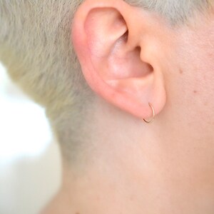 Dainty non allergic solid 14k yellow gold 9mm inner diameter sleeper hoop earrings for earlobe or cartilage image 8