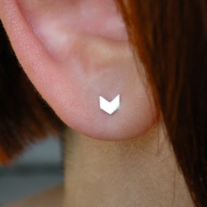 Tiny chevron arrow stud earrings in sterling silver for men and women image 1