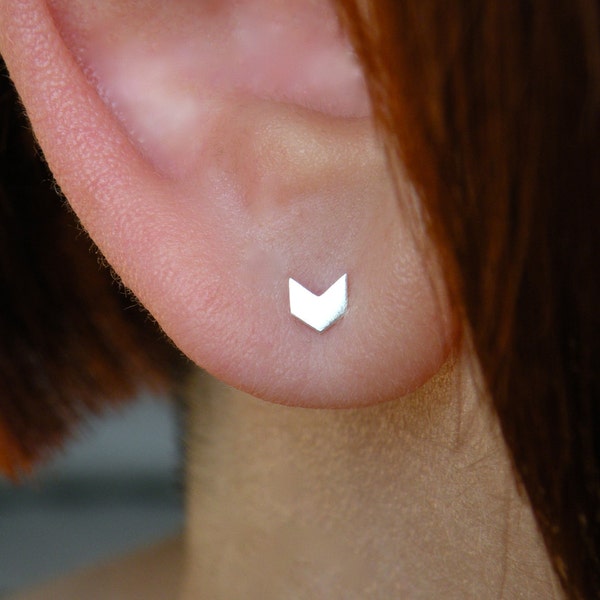 Tiny chevron arrow stud earrings in sterling silver for men and women