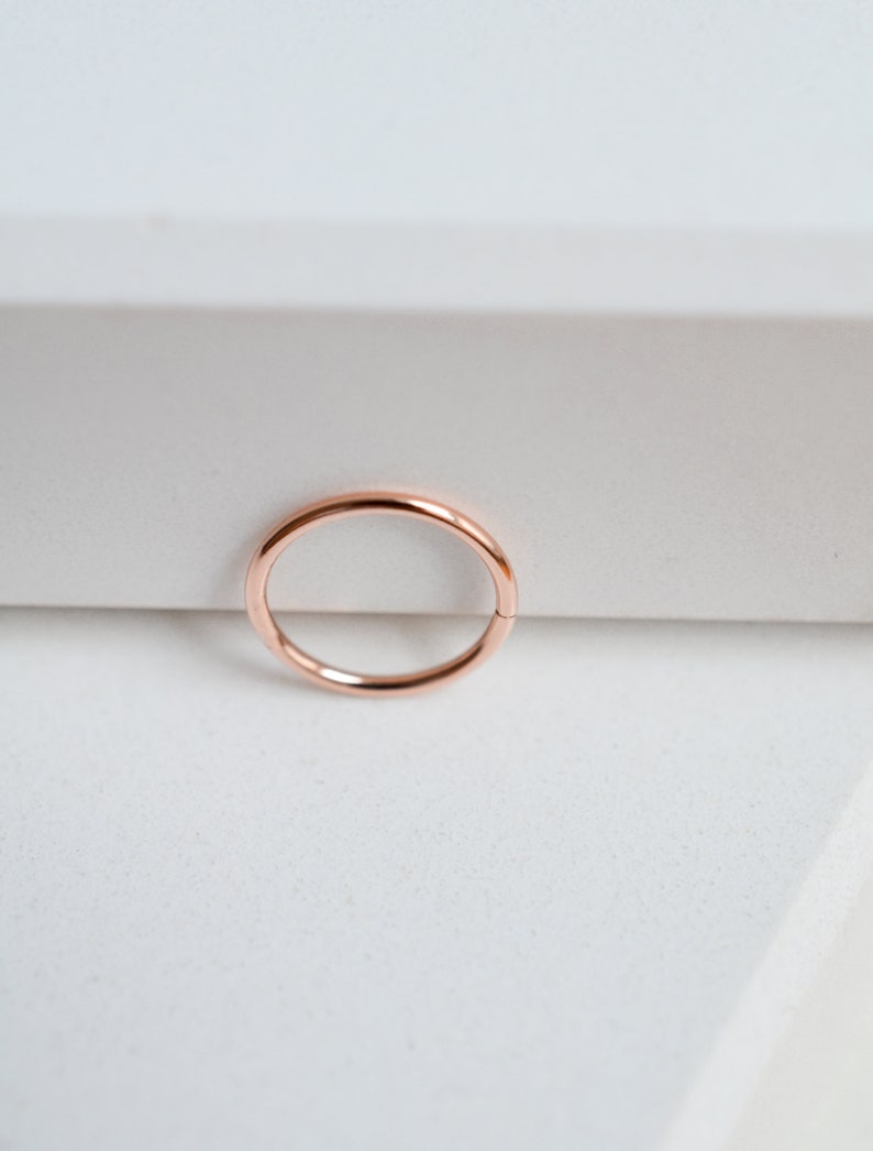 Solid 14k rose gold sleeper hoop earrings with a 9mm inner diameter for earlobe or cartilage image 7