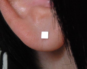 Sterling Silver Square Stud Earrings: Minimalist Geometric Design