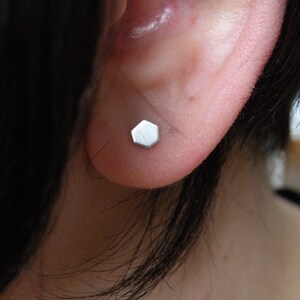 Sterling Silver Hexagon Stud Earrings: Minimalist Geometric Jewelry