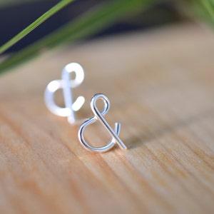 Monogram ampersand silver stud earrings, gift for her, dainty stud earrings, gift for bridesmaid, gift for teacher image 3