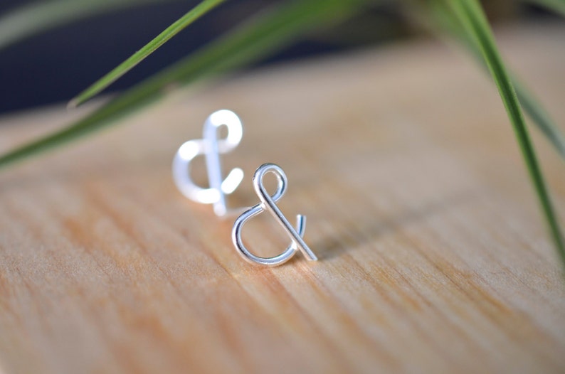 Monogram ampersand silver stud earrings, gift for her, dainty stud earrings, gift for bridesmaid, gift for teacher image 3