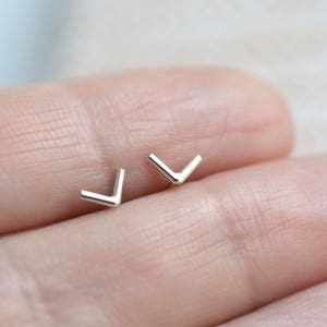 Chevron stud earrings made of brass and sterling silver image 8