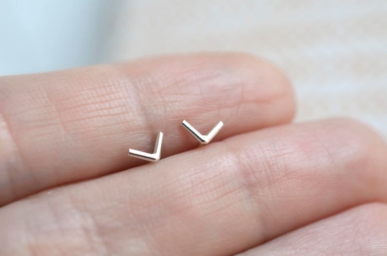 Chevron stud earrings made of brass and sterling silver image 8
