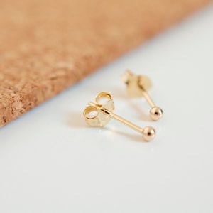 Mini solid 14k yellow gold ball stud earrings for minimalist men, women or for child as a first pair of earrings with sensitive ears image 6