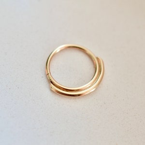 Double layer hoop earrings in solid 14k yellow gold with 8mm inner diameter Single hoop