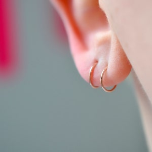 Solid 14k rose gold sleeper hoop earrings with a 9mm inner diameter for earlobe or cartilage image 3