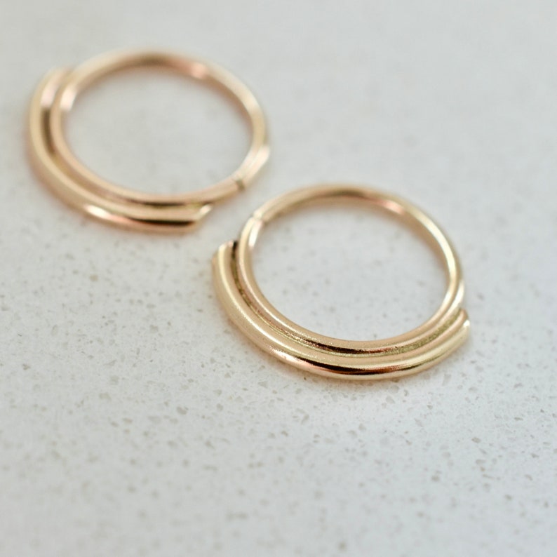 Double layer hoop earrings in solid 14k yellow gold with 8mm inner diameter image 2