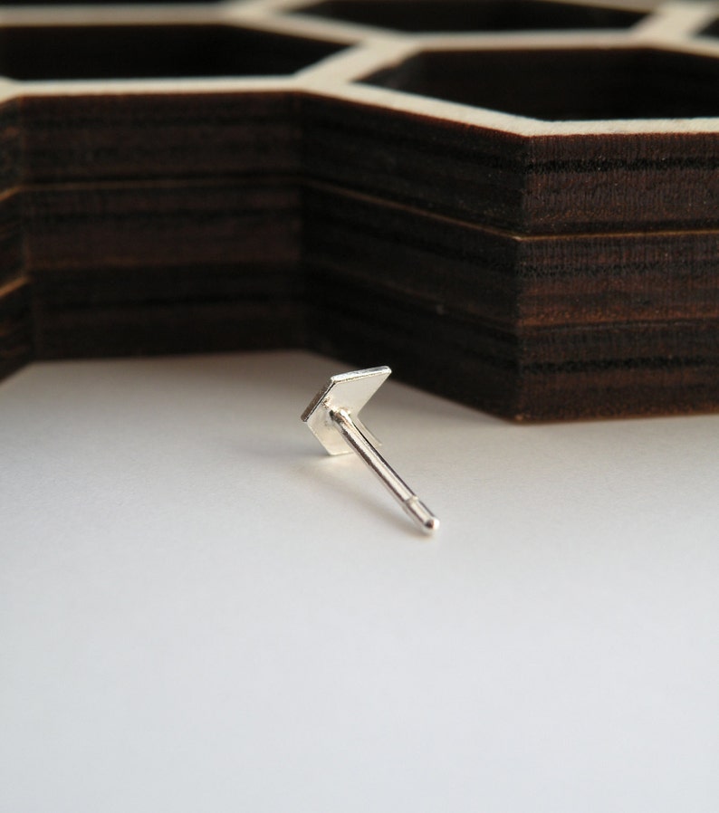 Tiny chevron arrow stud earrings in sterling silver for men and women image 4